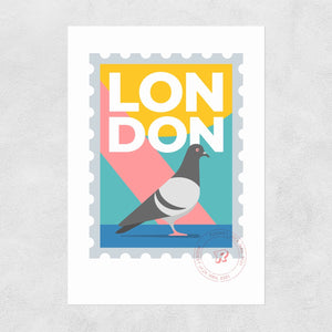 Print London Pigeon Stamp A3